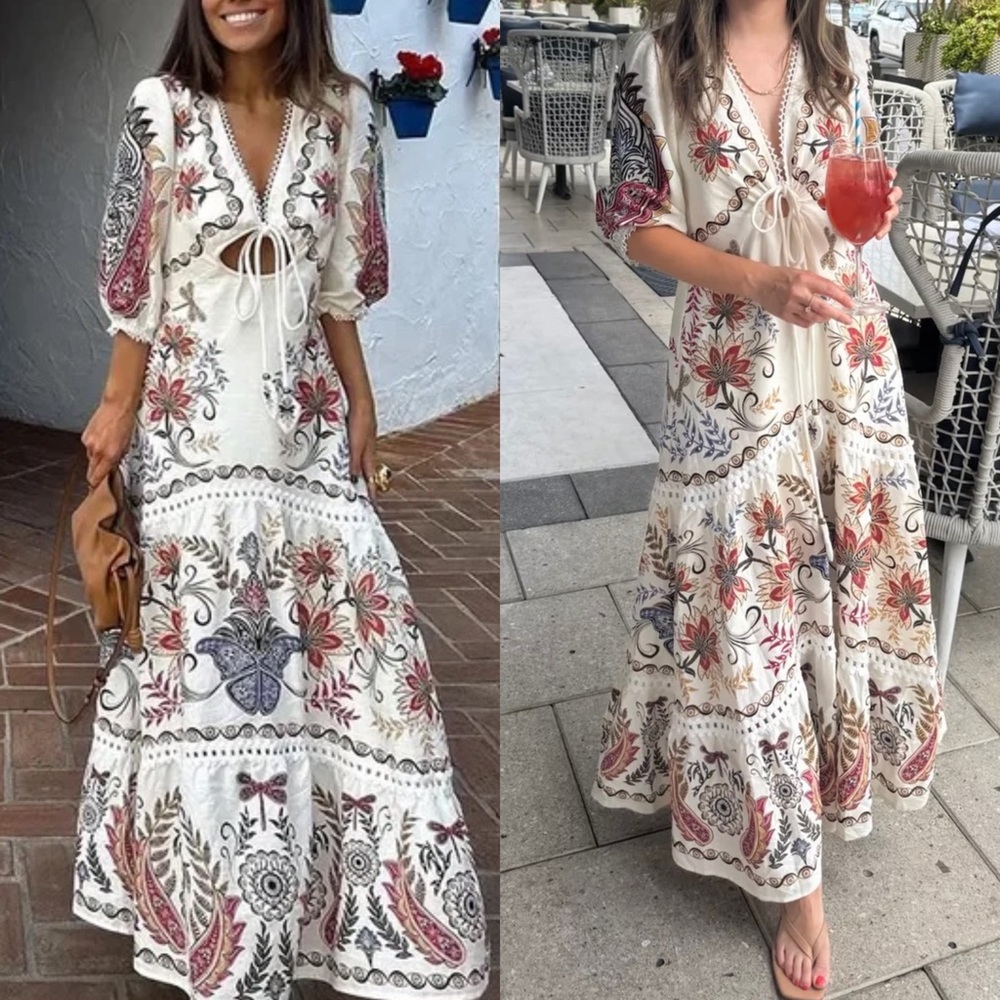 Farm Rio Boho Glam Floral Maxi Dress XS NWT - Picture 3 of 16